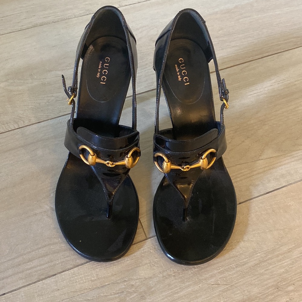 Gucci high heel horse-bit black patent sandal - Picture 3 of 12